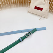 Vlogo Buckle Water Wave Silver Copper Glossy Dark Green Cloud Blue Leather 20mm Belt