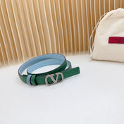 Vlogo Buckle Water Wave Silver Copper Glossy Dark Green Cloud Blue Leather 20mm Belt