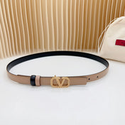 Vlogo Buckle Water Wave Gold Copper Glossy Beige Black Leather 20mm Belt