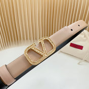 Vlogo Buckle Water Wave Gold Copper Glossy Beige Black Leather 20mm Belt