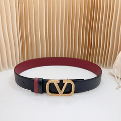 Vlogo Buckle Water Wave Gold Copper Glossy Wine Black Leather 40mm
