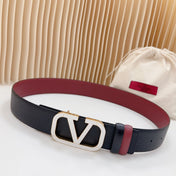 Vlogo White Gold Buckle Belt 40mm Wine Black Leather