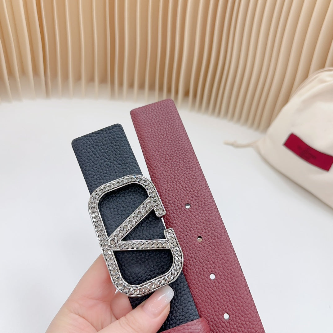 Vlogo Buckle Water Wave Silver Copper Glossy Wine Black Leather 40mm