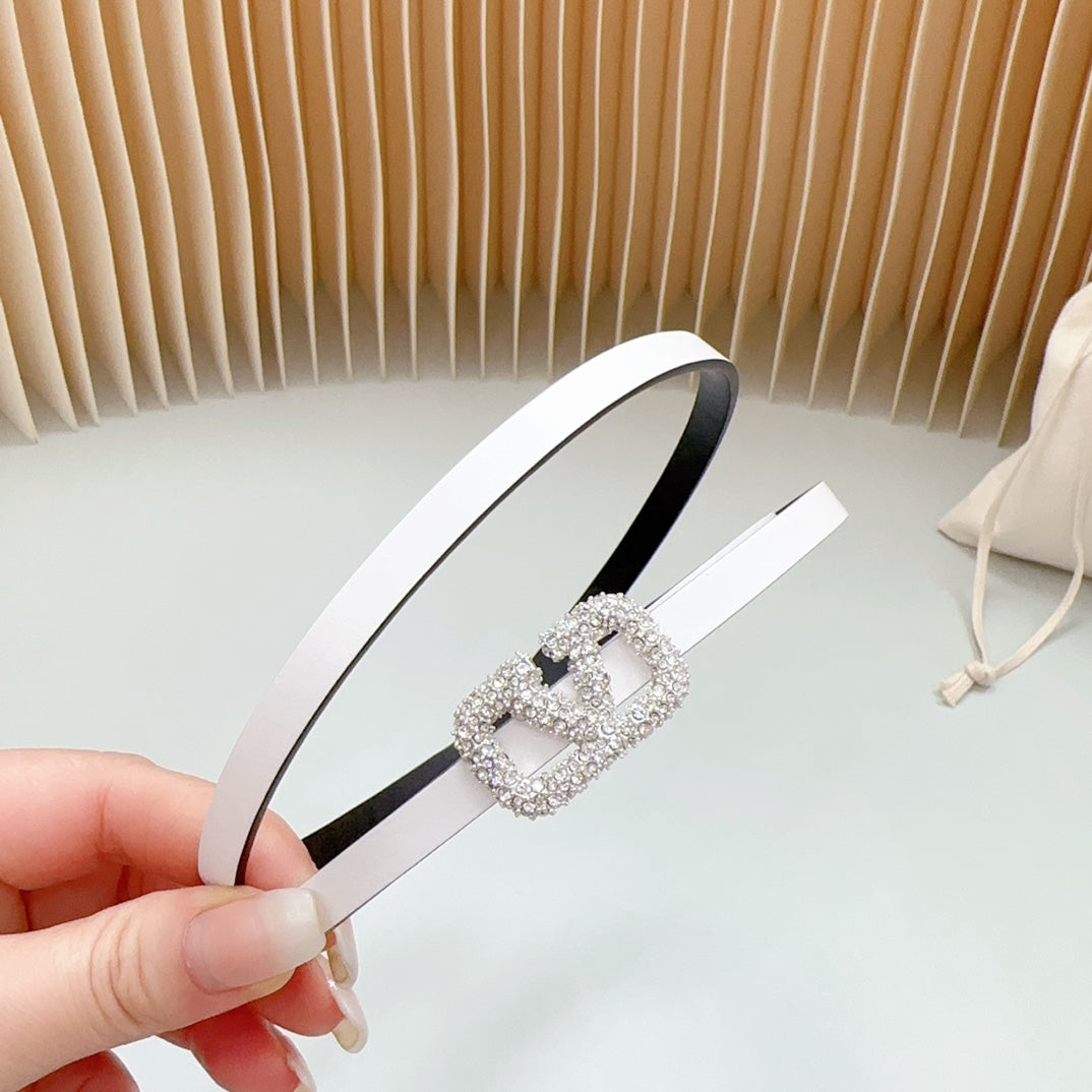 VL Belt 8mm Buckle Silver Diamond Leather White Black