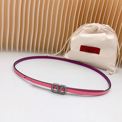 VL Belt 8mm Buckle Silver Diamond Leather Pink Purple
