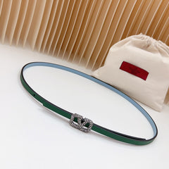 VL Belt 8mm Buckle Silver Diamond Leather Green Cloud Blue