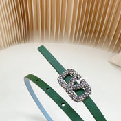 VL Belt 8mm Buckle Silver Diamond Leather Green Cloud Blue