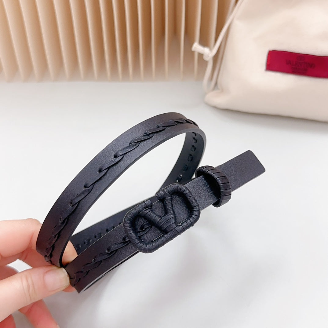 Vlogo Black Leather Buckle 20mm Black Belt