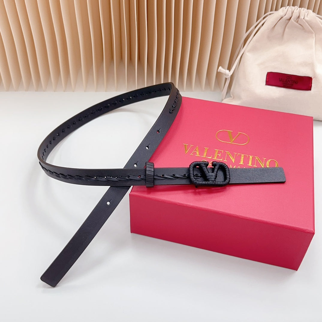 Vlogo Black Leather Buckle 20mm Black Belt