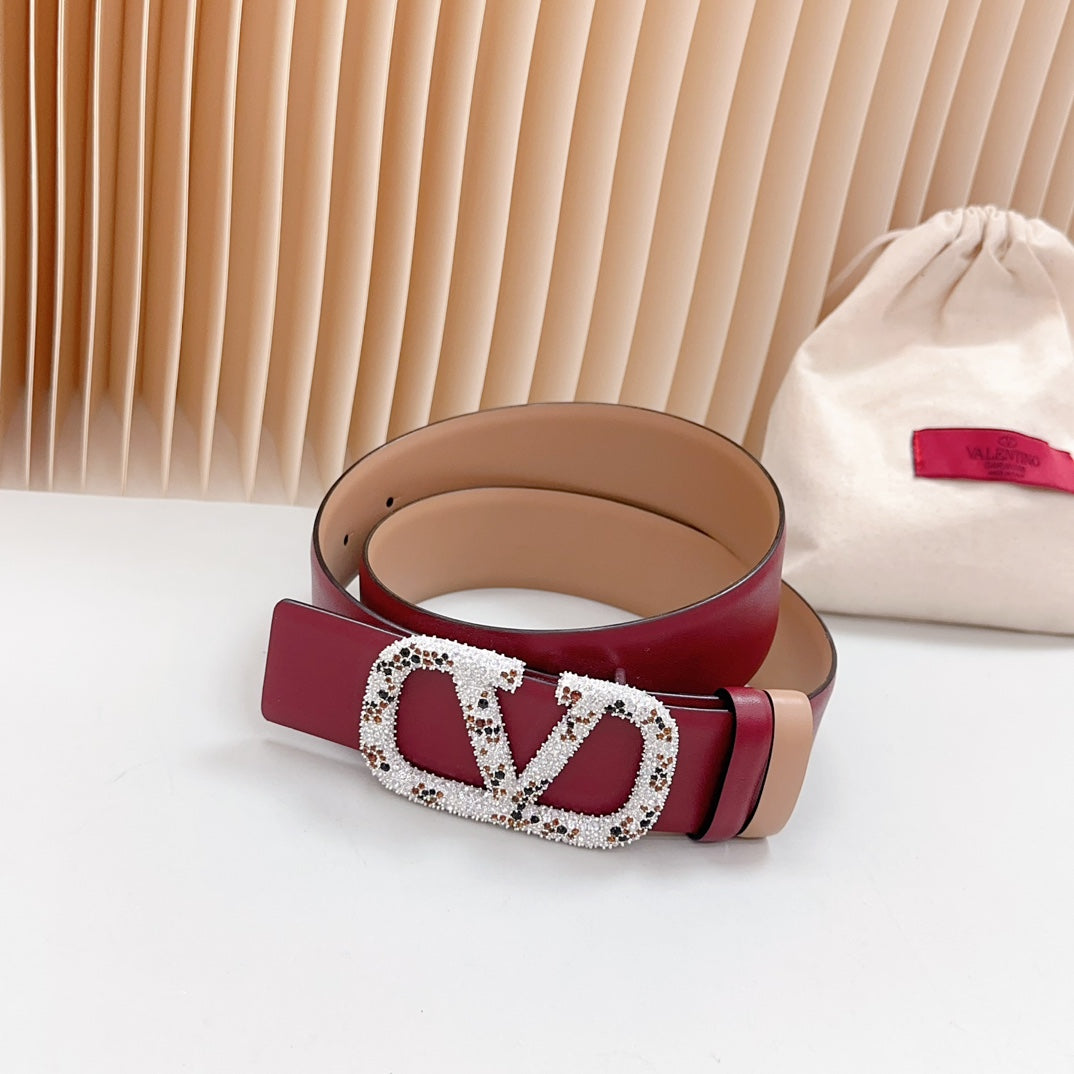 Vlogo Brown Black White Stone Silver Buckle Belt 40mm Wine Beige Leather