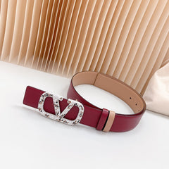 Vlogo Brown Black White Stone Silver Buckle Belt 40mm Wine Beige Leather