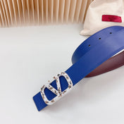 Vlogo Brown Black White Stone Silver Buckle Belt 40mm Chocolate Blue Leather