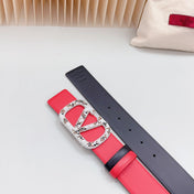 Vlogo Brown Black White Stone Silver Buckle Belt 40mm Red Black Leather