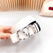Vlogo Brown Black White Stone Silver Buckle Belt 40mm Black White Leather