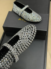 CRYSTAL-EMBELLISHED BALLERINA SHOES WHITE