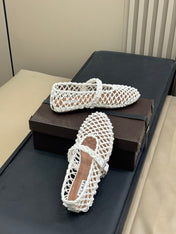 ALAIA MARY JANE FLATS 25S IN WHITE MESH CALSKIN WITH SILVER HARDWARE