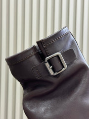 PRADA 25S ANKLE BOOTS IN BROWN CALFSKIN