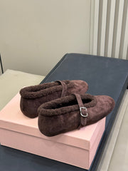 ALAIA 25S MARY JANE SHEARLING FLATS IN DARK BROWN SUEDE