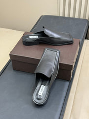 ALAIA 25S SQUARE LOAFER MULES IN BLACK CALFSKIN