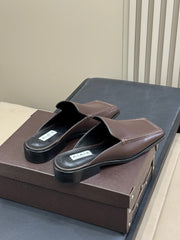 ALAIA 25S SQUARE LOAFER MULES IN BROWN CALFSKIN