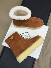 PRADA 25S ANKLE BOOTS 40 MM IN DARK BROWN SUEDE SHEARLING-LINED