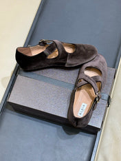 ALAIA 26S MARY JANE BALLET FLATS IN DARK BROWN VELVET