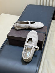 ALAIA 26S KNIT BALLET FLATS IN BEIGE SUEDE