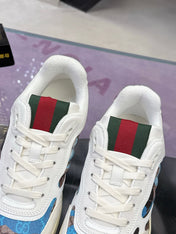 GUCCI 26S SNEAKER IN WHITE AND BLUE CALFSKIN