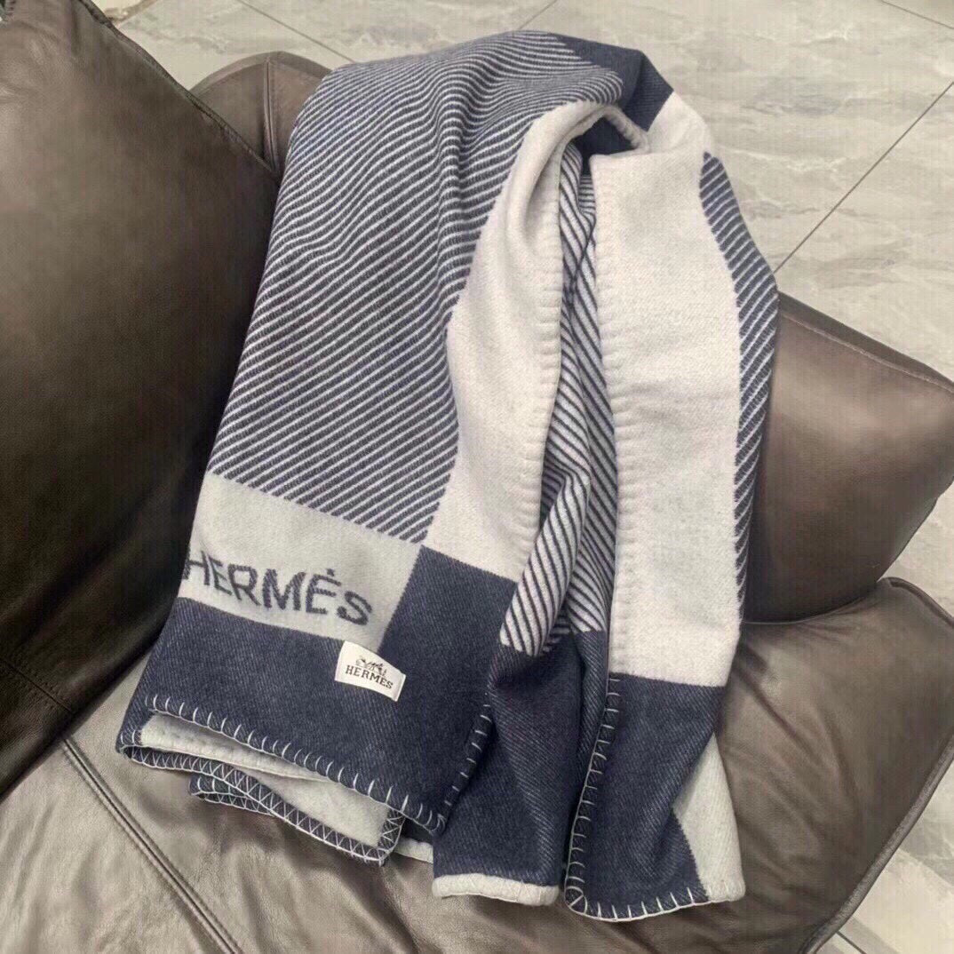 H RIVIERA BLANKET 200 CM IN NAVY BLUE WOOL AND CASHMERE 136856