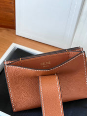 CELINE 25S TRIOMPHE TRIFOLD WALLET 11 IN BROWN CALFSKIN GOLD HARDWARE