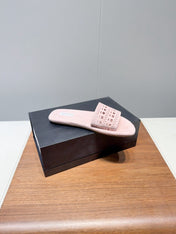 ALAIA FLAT SANDALS WITH PERFORATED STRAPS 25S IN LIGHT PINK SUEDE