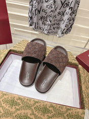 GG SLIDES IN DARK BROWN SUEDE WITH EMBOSSED LOGO STYLE 1