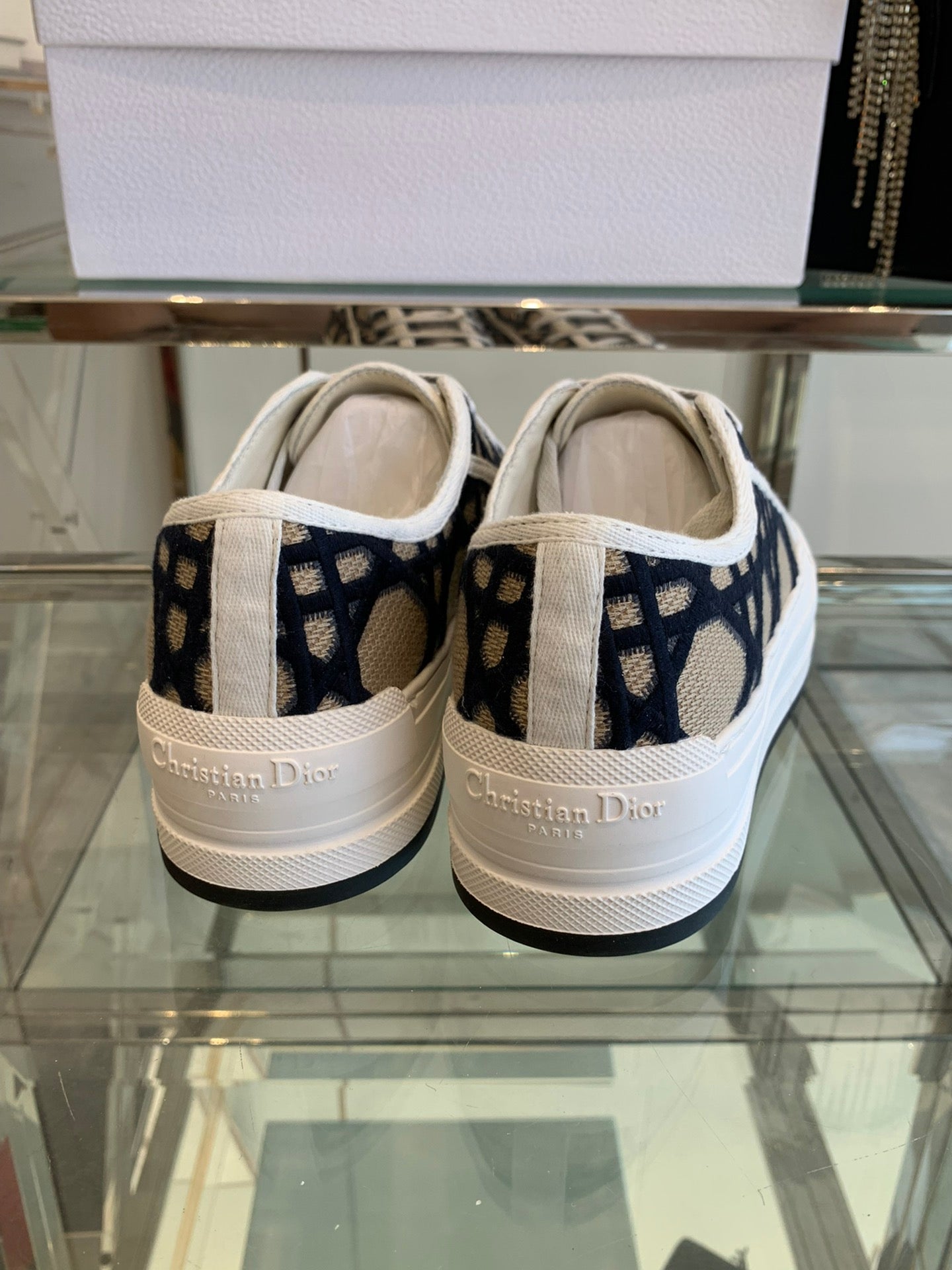 WALK'N PLATFORM SNEAKER IN CAMEL BEIGE MIX BLACK EMBROIDERED FABRIC