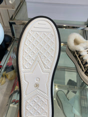 ALK'N PLATFORM SNEAKER CAMEL BROWN COTTON EMBROIDERED WITH OBLIQUE MOTIF AND WHITE SHEARLING