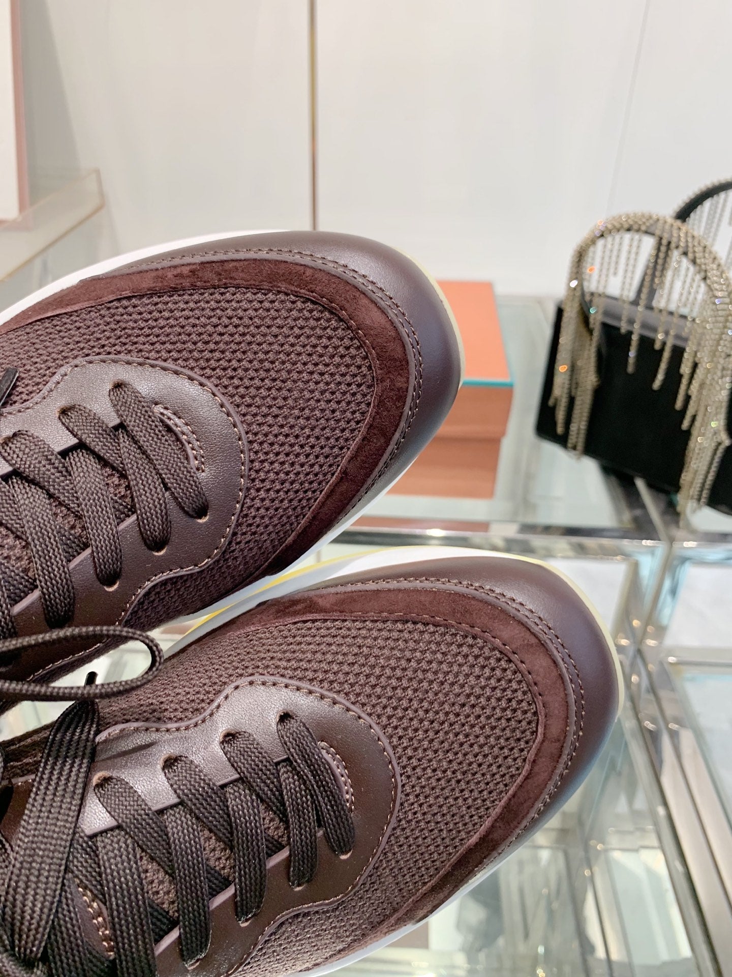 SNEAKER IN MAHOGANY RED CANVAS MIX SUEDE WITH LAMBSKIN