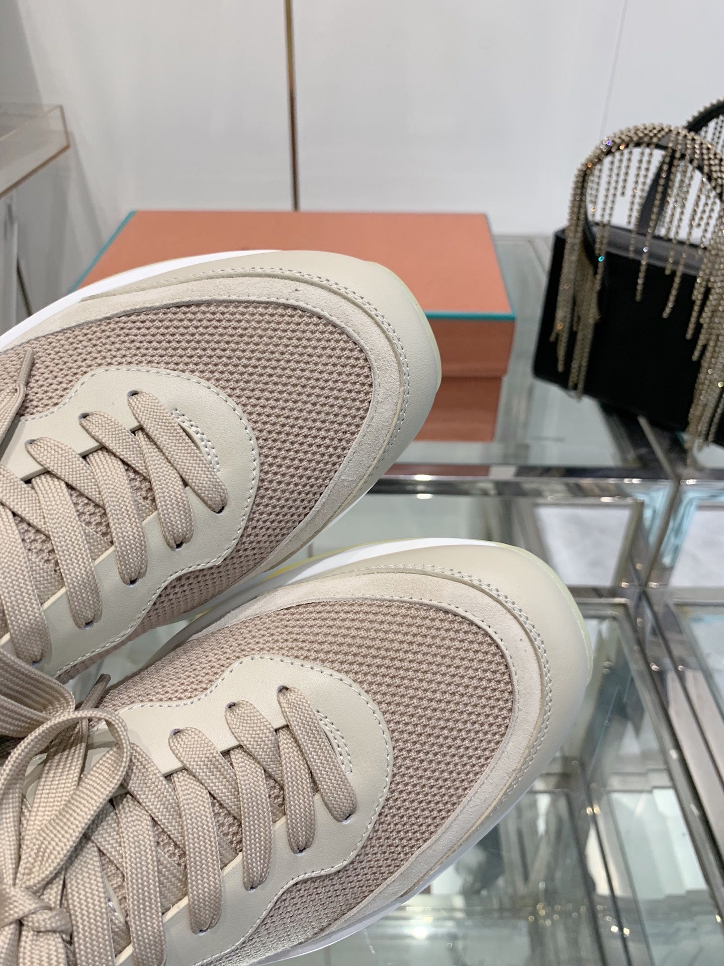 SNEAKER IN LIGHT PINK CANVAS MIX SUEDE WITH LAMBSKIN