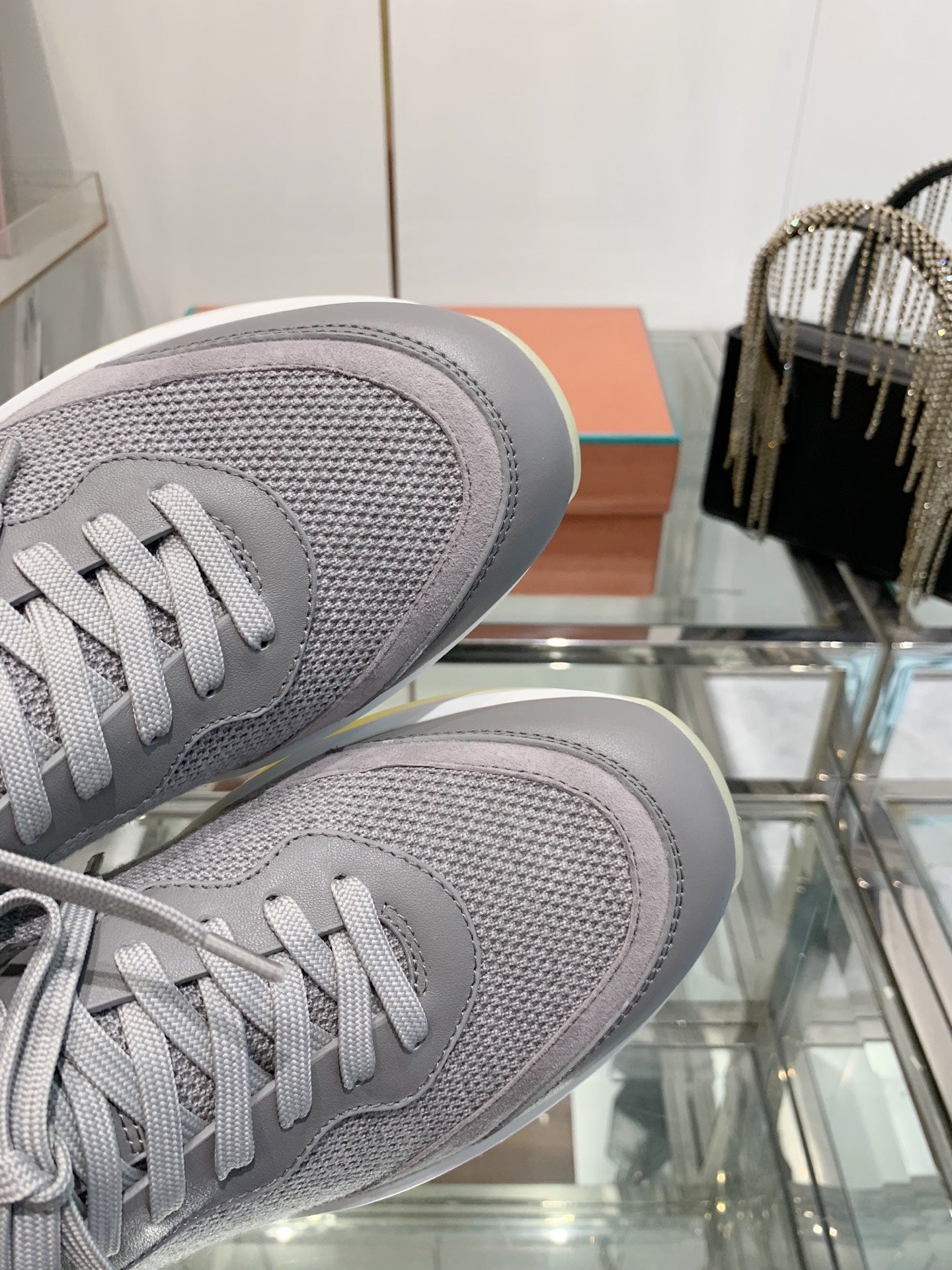 SNEAKER IN GRAY CANVAS MIX SUEDE WITH LAMBSKIN