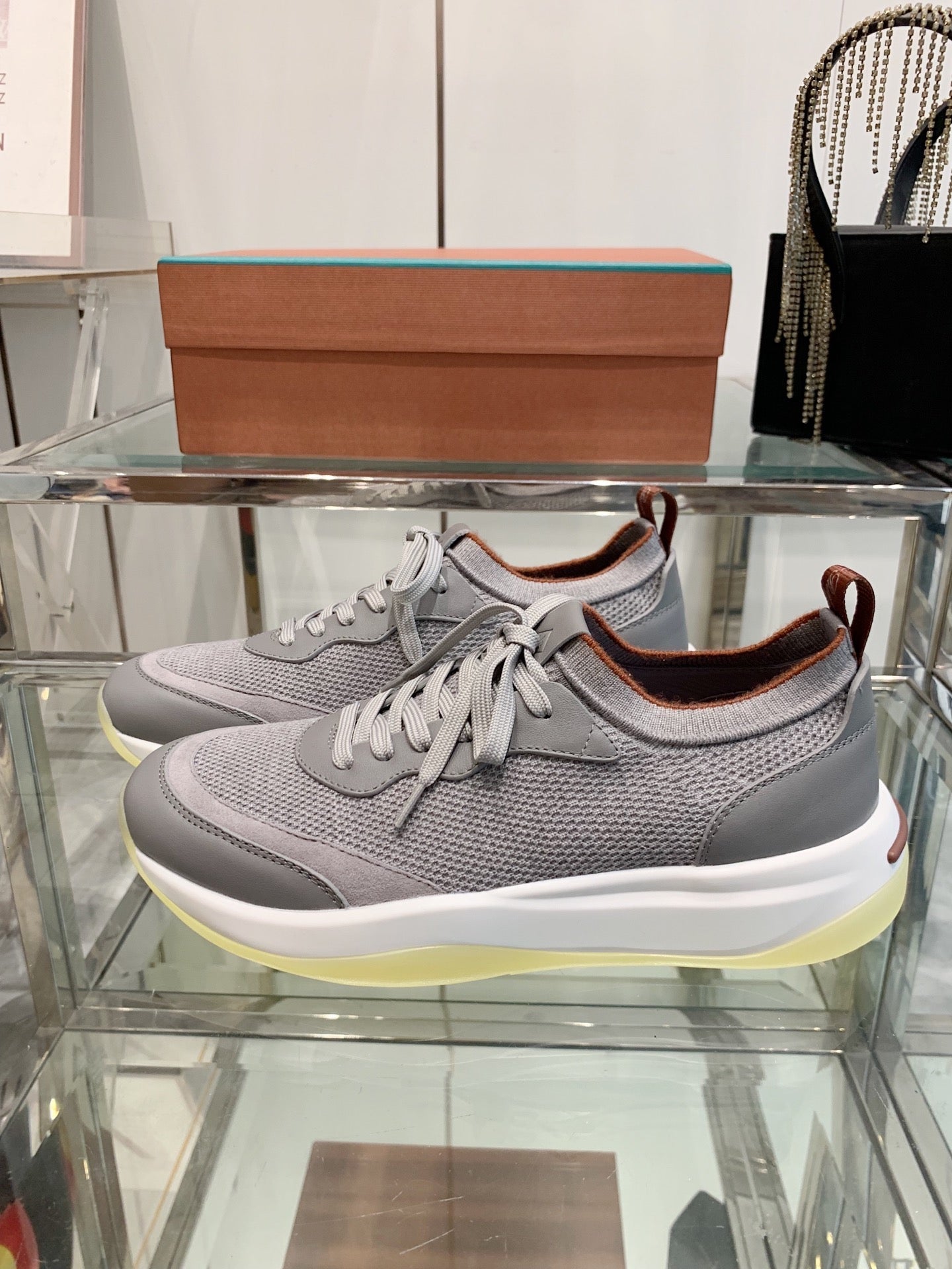 SNEAKER IN GRAY CANVAS MIX SUEDE WITH LAMBSKIN