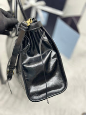 PRADA 25S BONNIE LARGE HANDBAG 38 IN BLACK GLOSSY CALFSKIN GOLD HARDWARE