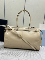 PRADA 25S BONNIE LARGE HANDBAG 38 IN BEIGE CALFSKIN GOLD HARDWARE