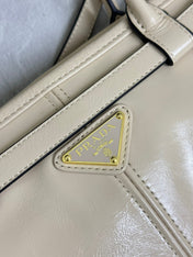 PRADA 25S BONNIE LARGE HANDBAG 38 IN BEIGE CALFSKIN GOLD HARDWARE