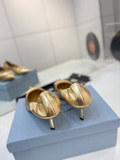 PRADA 26S PUMPS 55MM IN GOLD CALFSKIN WITH LOGO