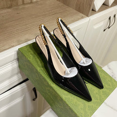 GUCCI 26S SIGNORIA SLINGBACK PUMP 50 MM IN BLACK GLOSSY CALFSKIN