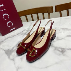 GUCCI 26S SLINGBACK FLATS IN DARK RED CALFSKIN