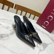 GUCCI 26S HEELED MULES 85 MM IN BLACK CALFSKIN