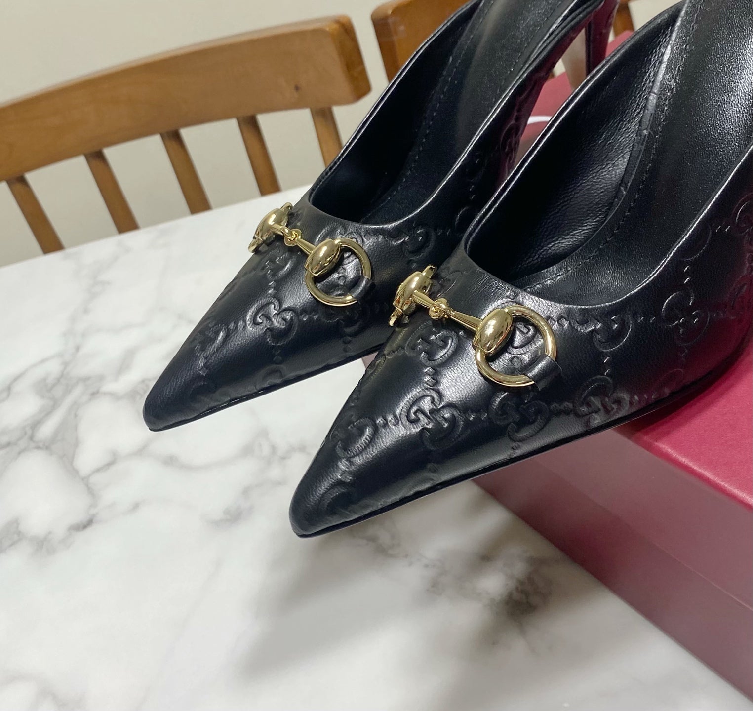 GUCCI 26S HEELED MULES 85 MM IN BLACK CALFSKIN