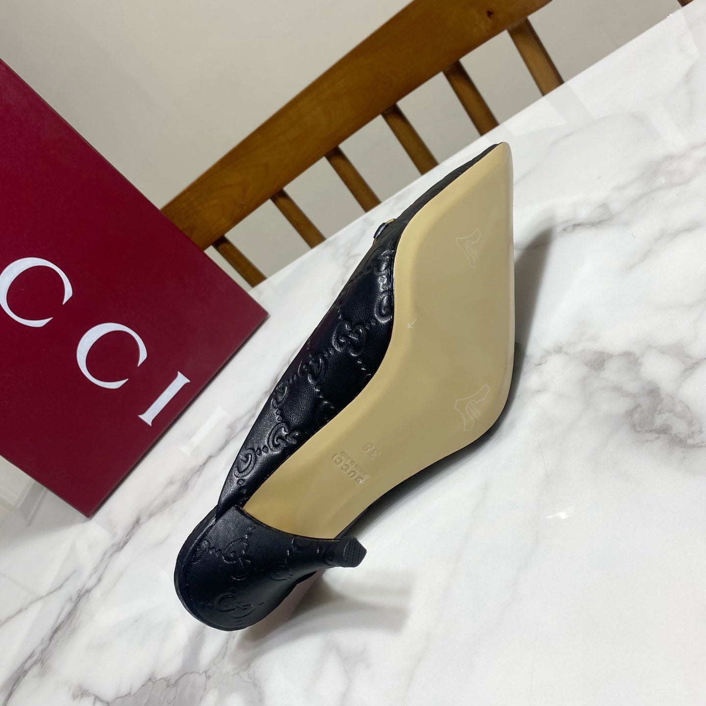 GUCCI 26S HEELED MULES 85 MM IN BLACK CALFSKIN