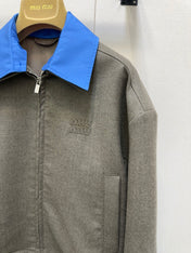 MIUMIU CONTRAST-FABRIC COLLAR JACKET STYLE 38