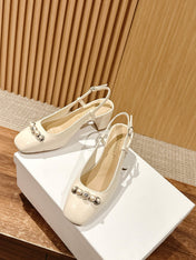 DIOR HIGH SLINGBACK 55 MM 25S IN CREAM WHITE LAMBSKIN PEARL DETAILING