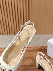 DIOR HIGH SLINGBACK 55 MM 25S IN CREAM WHITE LAMBSKIN PEARL DETAILING